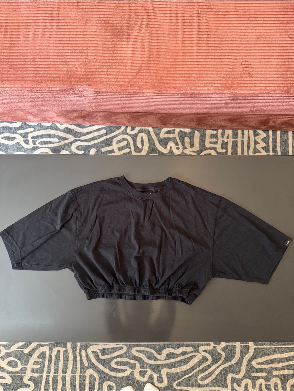 Prana Black Cropped Elastic-Hem Tee